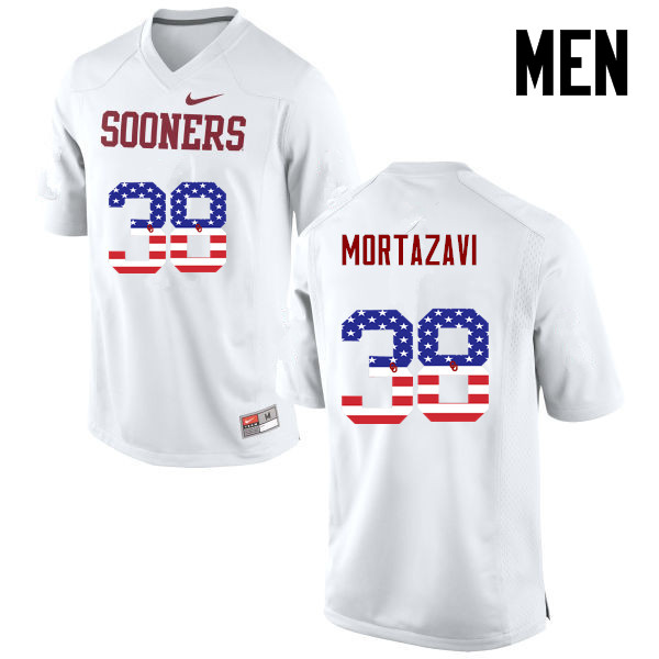 Men Oklahoma Sooners #38 Cameron Mortazavi College Football USA Flag Fashion Jerseys-White - Click Image to Close